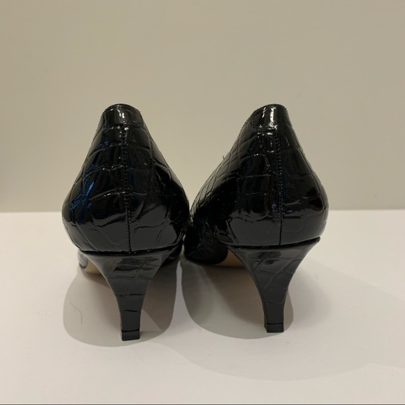 Bandolino Croc Embossed Leather Pointy Toe Heels, Size 7.5M Black Patent NWOT - Picture 8 of 11